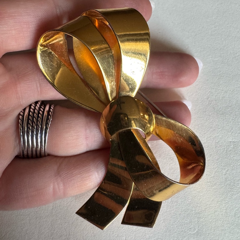 Sterling silver gold washed Bow Brooch